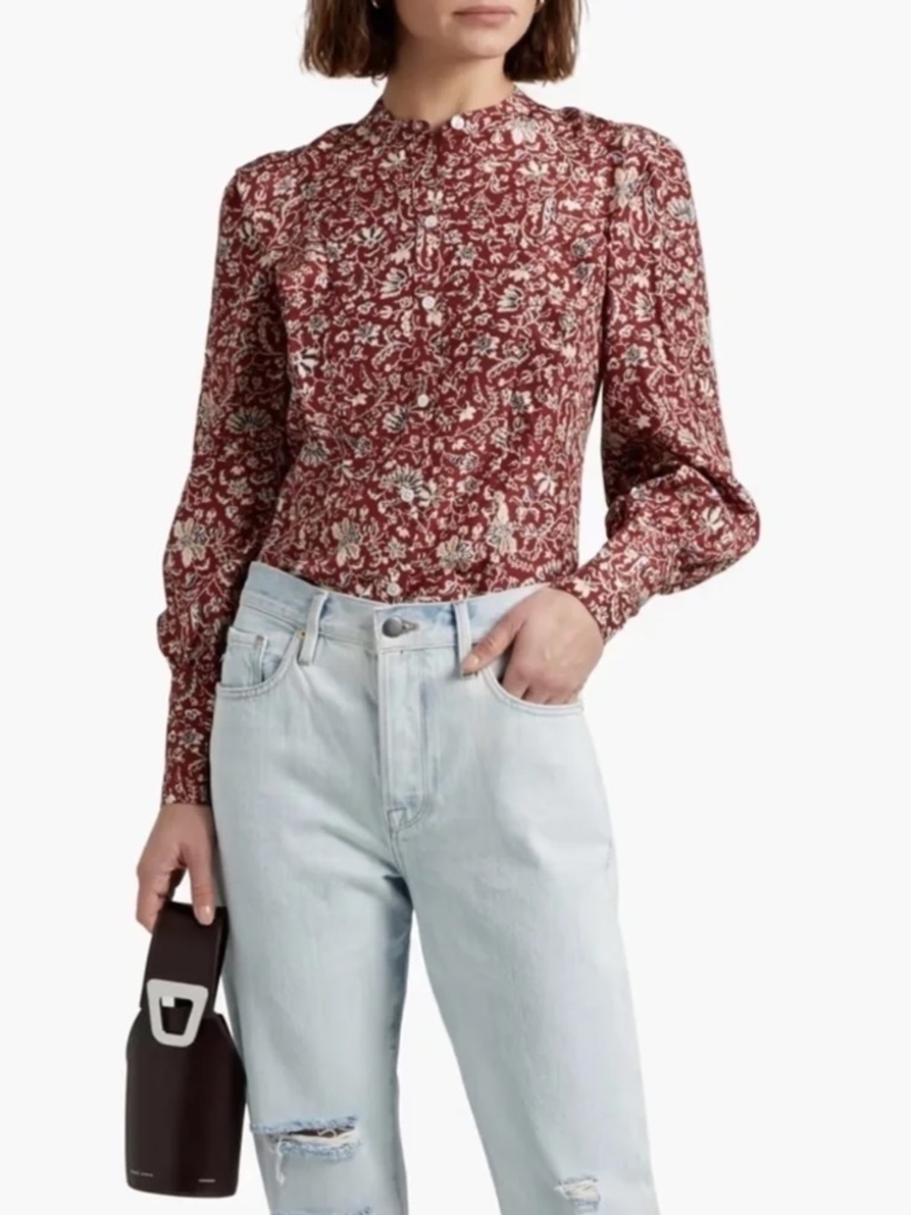 NWT Veronica Beard Drela 100% Silk Floral Button Down Blouse in Cranberry Multi